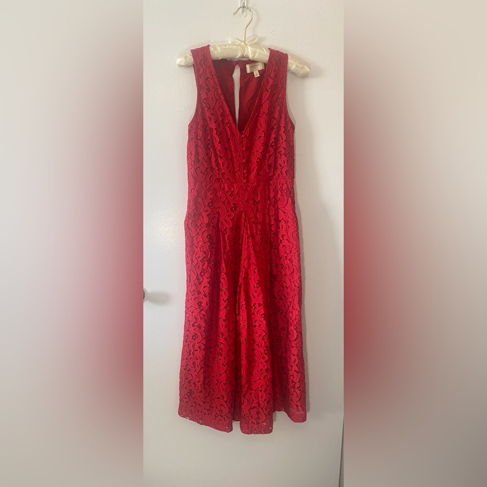 Anthropologie Moulinette Soeurs Jaeda Red Lace Sleeveless Wide Leg Jumpsuit 0 - Picture 5 of 6